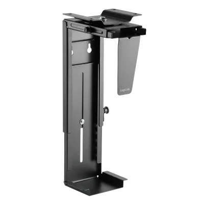 SUPORT de birou LOGILINK pt. unitate centrala, suporta dimensiuni: inaltime 300-533 mm/ latime 88-203 mm, rotatie -180/+180 grade pt. acces la cabluri/porturi, pana la 10Kg, se monteaza sub birou/pe perete, negru, "EO0005"