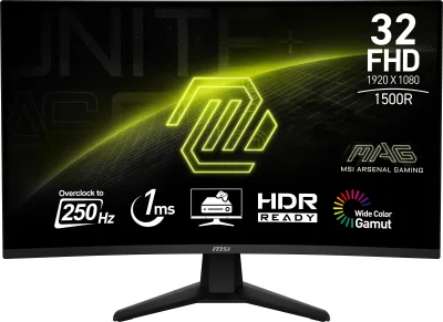 Monitor MSI MAG 32C6X, VA, 31.5", Full HD, 1920 x 1080, HDMI, Displayport, Curbat, 250Hz, 1 ms, Negru "MAG 32C6X" (timbru verde 7 lei)
