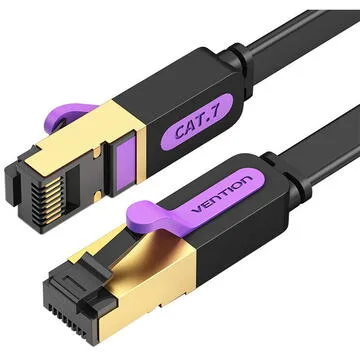 Patch Cord STP Vention, Cat. 7, 8m, flat cable, conductor cupru, viteza max transfer 10 Gbps, invelis PVC, negru, "ICABK" (timbru verde 0.8 lei) - 6922794729865