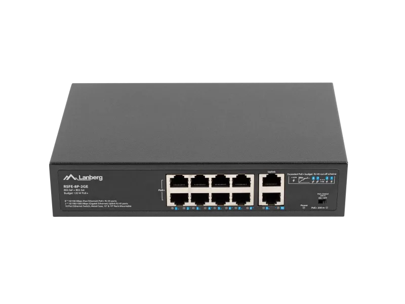 Switch Lanberg Gigabit Ethernet, 120W "RSFE-8P-2GE-120" (timbru verde 2 lei)