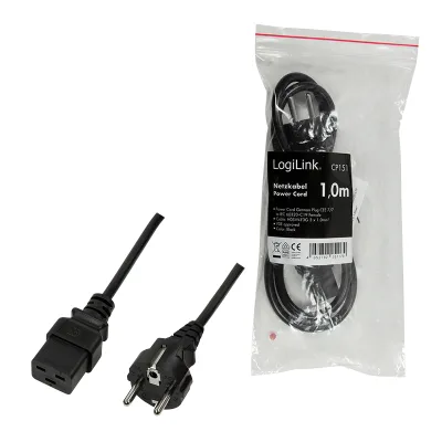 CABLU alimentare LOGILINK   1m, intrare Schuko, iesire C19, 16A, testat VDE, 3x1mm, black, "CP151" (timbru verde 0.08 lei)