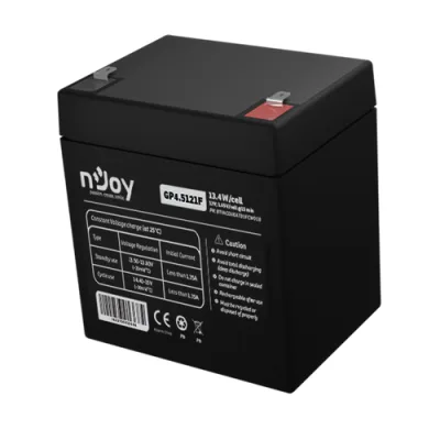 Acumulator nJoy GP4.5121F 12V Capacitate 14,95W/cell evaluat la 1.65V/cell @ 15 min, Tensiune 12V, Tip VRLA, Caracteristici Sigilata complet si fara intretinere, Peste 260 de cicluri la 100% DOD, Utilizare standard 3-5 ani, Auto-descarcare redusa,