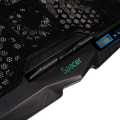 Stand Spacer notebook 17″ Gaming, sita metal, Airflow: 72CFM, 2xfan 12.5cm, 2xfan 7cm cu led albastru, ventilatoare 125 mm x 2 buc, 70 mm x 2 buc, viteza rotatie maxima 1500 +/-10% RPM