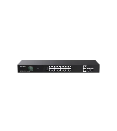 SWITCH TENDA unmanaged, 16 porturi POE RJ-45 gigabit, 2 porturi uplink gigabit RJ-45 si 2 porturi SFP IEEE 802.3af/at, max PoE 250W, metalic "TEG1120P-16-250W"  (timbru verde 2 lei)