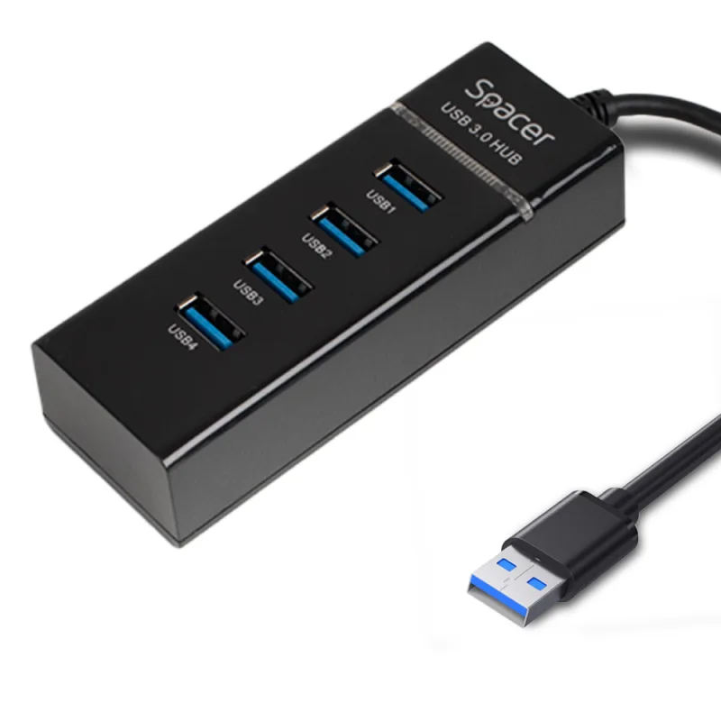 HUB extern SPACER, porturi USB: USB 3.0 x 4, conectare prin USB 3.0, 1m lungime cablu, negru, 45507057 "SPH-4USB30-01"   (timbru verde 0.8 lei)