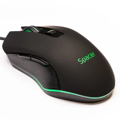 MOUSE  Spacer - gaming, gaming, cu fir, USB, optic, 7200 dpi, butoane/scroll 6/1, iluminare, negru, "SP-GM-01" (timbru verde 0.18 lei)