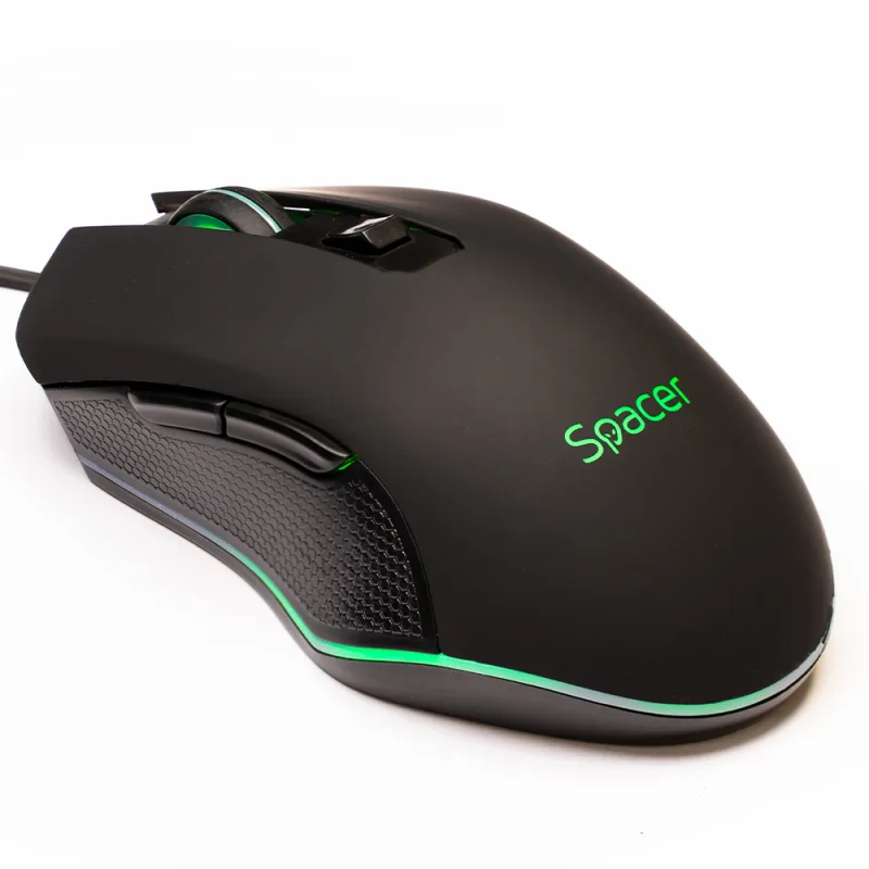 MOUSE  Spacer - gaming, gaming, cu fir, USB, optic, 7200 dpi, butoane/scroll 6/1, iluminare, negru, "SP-GM-01" (timbru verde 0.18 lei)