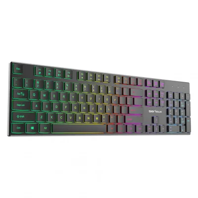 Tastatură office cu iluminare * Mod: USB cu fir * Număr tastă: 104 * Material: ABS * Culoare: Negru * Layout: SUA * Tip interfață: USB * Dimensiune: 438*126*26 mm * Compatibil cu Windows 2000/XP/Vista/Windows7/8/10/Mac