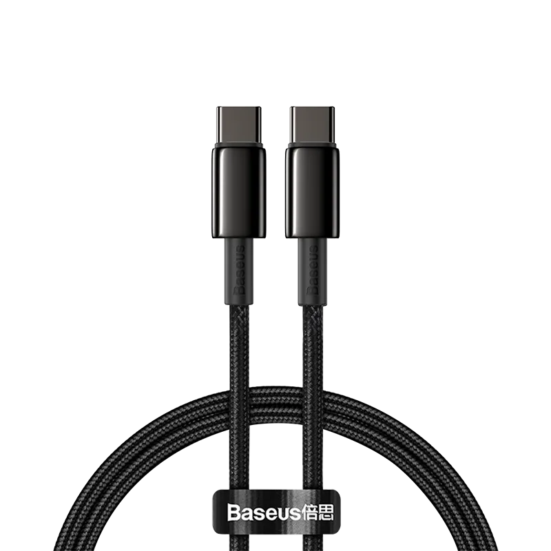 Cablu alimentare si date Baseus Tungsten Gold, Fast Charging, USB Type-C la USB Type-C, putere 100W, brodat, 1m, negru