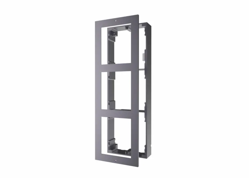 Panou frontal pentru 3 module videointerfon modular Hikvision DS-KD-ACW3; permite conectarea a 3 module de videointerfon modular; mo ntareaplicata; material aluminiu; dimensiuni: 320.8mm x 107mm × 4mm;