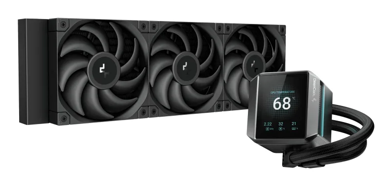 Cooler DeepCool "Mystique 360", racire cu lichid, compatibil Intel si AMD,  ventilator 3x 120mm 2150rpm,LED RGB adresabil,ecran LCD 2.8" customizabil,negru  "R-LX750-BKDSNMP-G-1" (timbru verde 2 lei)