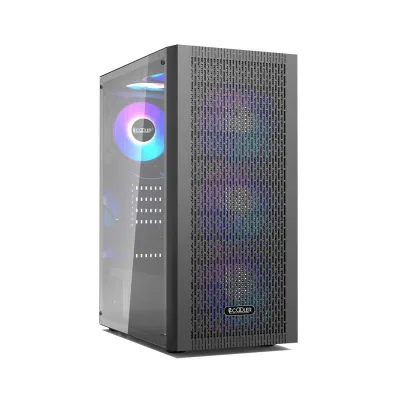 CARCASA PCCOOLER, Middle Tower, ATX, fara sursa, sticla securizata, 4 x fan +controller incluse, iluminare ARGB, negru, USB 3.2 gen 1 x 1, USB 2.0 x 2, mic, audio, #MA100 MESH-C"
