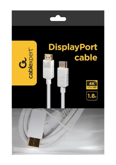CABLU video GEMBIRD, DisplayPort (T) la DisplayPort (T), 1.8m, rezolutie maxima 4K (3840 x 2160) la 60 Hz,  alb, "CC-DP2-6-W" (timbru verde 0.18 lei)