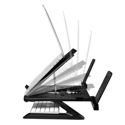 SUPORT de birou LOGILINK pt. notebook, 9 pozitii, holder pt. smartphone, suporta dimensiuni 10-15.6", pliabil, negru, "AA0133"