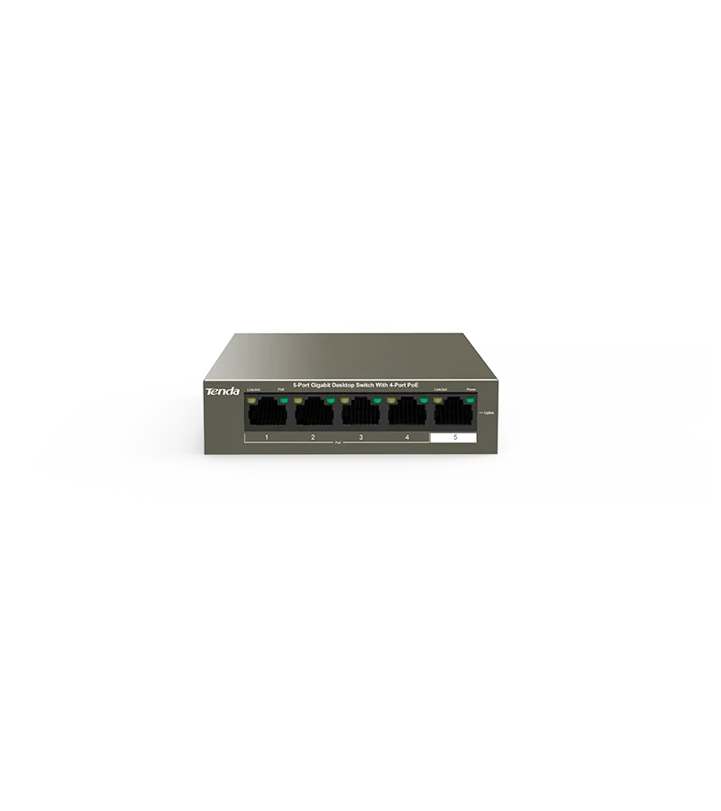 SWITCH TENDA PoE unmanaged, 5 porturi Gigabit, buget PoE 58W, metalic "TEG1105P-4-63W" (timbru verde 2 lei)