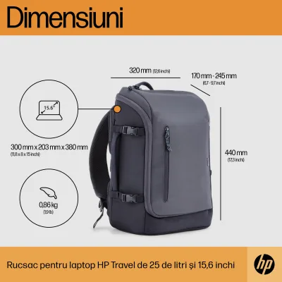 HP Travel 25 Liter 15.6inch Iron Grey Laptop Backpack "6H2D8AA"