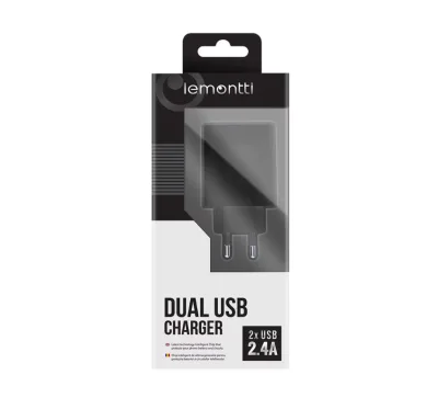 Lemontti Incarcator Retea 2.4A 2 porturi USB-A Negru