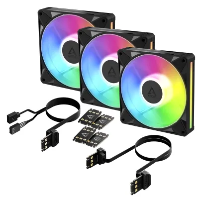 Set 3 ventilatoare Arctic "BioniX P14 A-RGB", 140mm, 450 - 3000 RPM, FDB, 76 cfm, 4-Pin PWM | 3-pin ARGB, negru, "ACFAN00341A" (timbru verde 0.54lei)