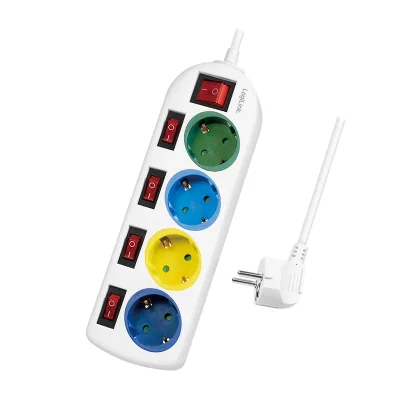 PRELUNGITOR LOGILINK, Schuko x 4, conectare prin Schuko (T), cablu 1.5 m, 16 A, protectie copii, alb/ multicolor, "LPS257" (timbru verde 0.18 lei)