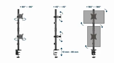 SUPORT de birou Gembird, pt 2 TV/monitor plat, diag. max 17-32 inch, rotatie, inclinare, pivotare, max 9 kg, "MA-D2-02"