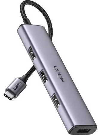 HUB extern Ugreen, "CM473" porturi USB: USB 3.0 x 4, 1 x USB Type-C PD 100W, conectare prin USB 3.0, aluminiu, lungime 15 cm, gri, "20805" (timbru verde 0.8 lei) - 6957303828050