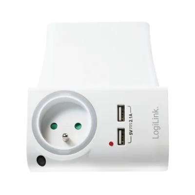 ADAPTOR LOGILINK, Socket tip E x 1, USB x 2 5V/2.1A, 230V, 50 Hz, max. 16A, IP20, suport telefon/tableta, iluminare LED, alb "PA0166" (include TV 0.18lei)