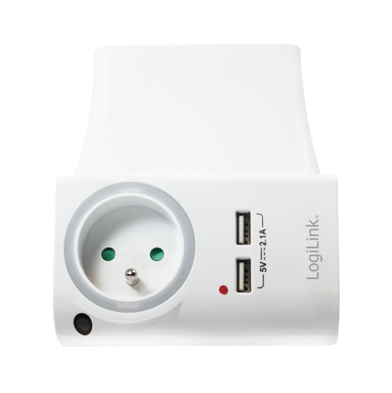 ADAPTOR LOGILINK, Socket tip E x 1, USB x 2 5V/2.1A, 230V, 50 Hz, max. 16A, IP20, suport telefon/tableta, iluminare LED, alb "PA0166" (include TV 0.18lei)