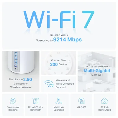 Router wireless TP-LINK Deco BE65, WIFI 7, Mesh, Tri-Band