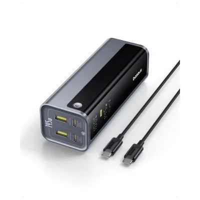 POWER BANK Baseus EnerGeek GP12, 20800mAh, 2 x USB Type-C, 2 x USB, 145W, display, include cablu USB Type-C la USB Type-C 1m, negru, "P10082109813-00" (timbru verde 0.98 lei) - 6932172687571
