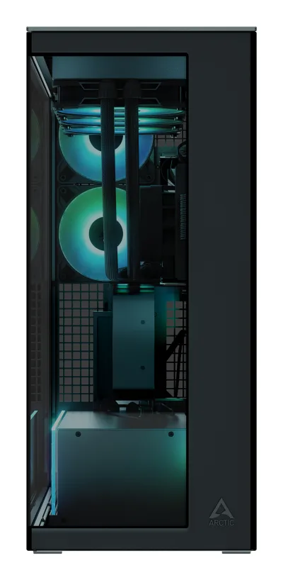 CARCASA Arctic "Xtender VG BK", mid tower, max 8xfan, 3x P14 Pro R A-RGB si 2x P12 Pro A-RGB instalate, shroud 24 LED ARGB, USB-C x 1, USB 3.2 x 2, audio+mic, 7 sloturi exp, GPU vertical, riser PCIe 4.0, negru, "ACPCC00016A" (timbru verde 0.4lei)