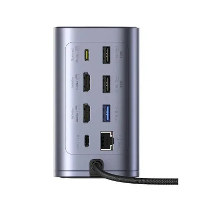 DOCKING STATION Baseus Spacemate RD1 12 in 1, input USB Type-C, output 2xHDMI 4K@60Hz, 2xUSB-C (10Gbps), 2xUSB-A (5Gbps), 2xUSB, 1xRJ45, card reader SD/micro SD, 1XUSB-C (PD), gri "B00568103813-00" (timbru verde 0.18 lei) - 6932172687137