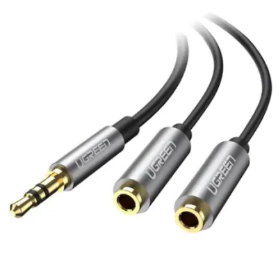 CABLU audio Ugreen, "AV123" stereo 3.5 mm jack (T) la 2 x 3.5 mm jack (M), 0.20 m, conectori auriti, negru 43502406 "10532" (timbru verde 0.18 lei) - 6957303815326