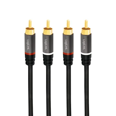 CABLU audio LOGILINK stereo (RCA T/T), 2m, conectori auriti, negru "CA1204" (timbru verde 0.08 lei)