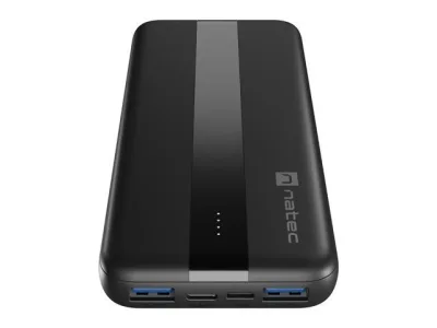 Baterie externa Natec, capacitate 10000 mAh, 3 porturi USB, baterie Li- Polymer, negru