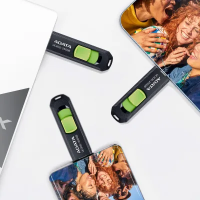 MEMORIE USB Type-C 3.2 ADATA 64 GB, retractabila, carcasa plastic, negru / verde "ACHO-UC300-64G-RBK/GN" (timbru verde 0.03 lei)