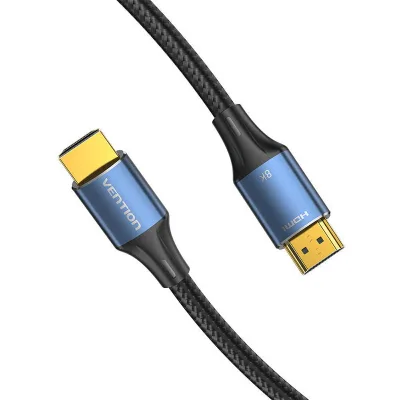 Cablu video Vention, HDMI(T) la HDMI(T), 2m, rezolutie maxima 8K la 60Hz/4K la 120Hz, conectori auriti, cupru/argint, bumbac braided, albastru, "ALGLH" (timbru verde 0.18lei) - 6922794765252