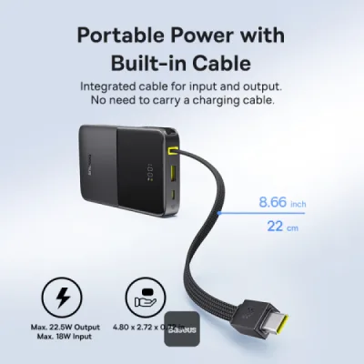 POWER BANK Baseus EnerFill FC51 Bipow 2 Pro Digital, capacitate 30000mAh 22.5W, 1 x USB, 1 x USB Type-C, cablu integrat USB Type-C, display, negru "E0028100" (timbru verde 0.98 lei) - 6932172698645