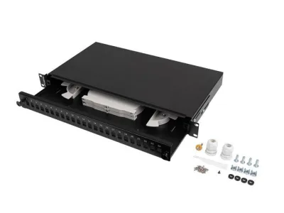 Patch panel fibră rack 19" 1U  24x SC simplex / 24x LC duplex, negru + accesorii