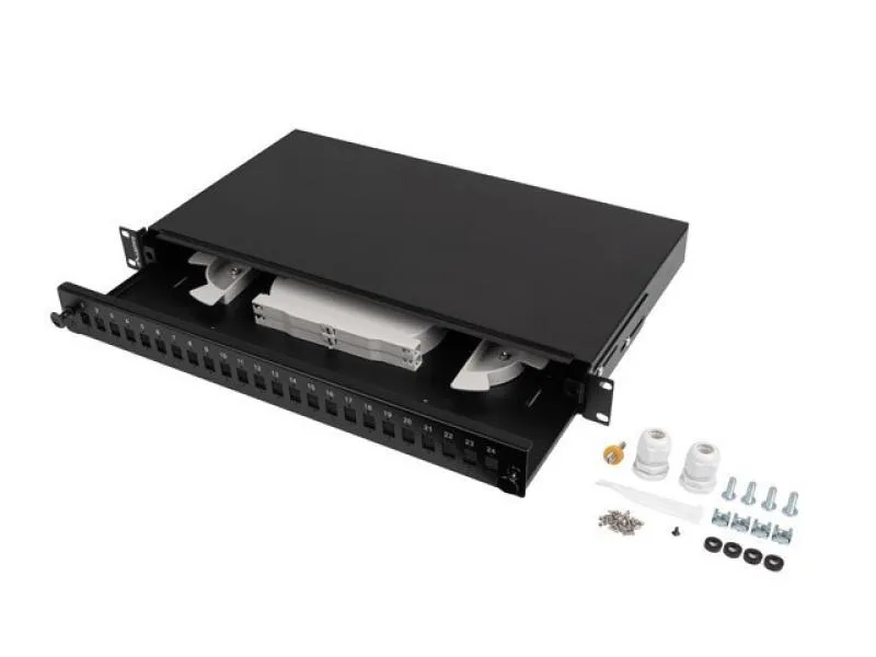 Patch panel fibră rack 19" 1U  24x SC simplex / 24x LC duplex, negru + accesorii