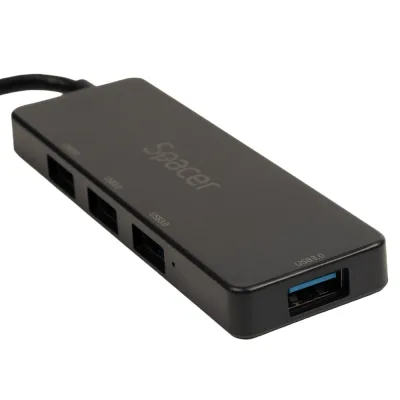 HUB extern SPACER, porturi USB:USB 3.0 X 4, 5V in (Type-C), conectare prin TYPE-C, cablu 15cm, ABS,  (timbru verde 0.18 lei), "SPHB-TYPEC-4U30-09"