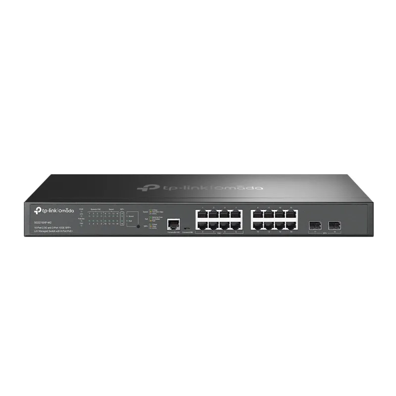 Switch TP-Link cu management Omada 16-Port 2.5G and 2-Port 10GE SFP+ L2+ Managed Switch with 8-Port PoE+ "SG3218XP-M2" (timbru verde 2 lei)