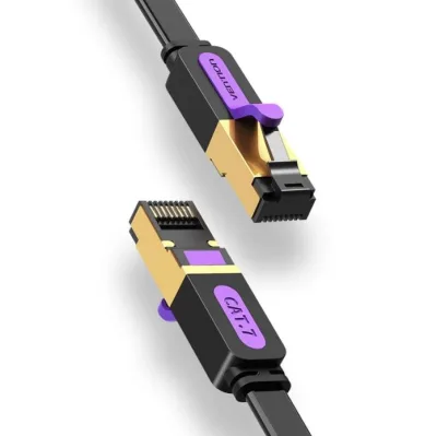 Patch Cord STP Vention, Cat. 7, 20m, flat cable, conductor cupru, viteza max transfer 10 Gbps, invelis PVC, negru, "ICABQ" (timbru verde 0.8 lei) - 6922794729896