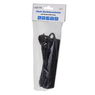 PRELUNGITOR LOGILINK, Euro skt x 3, cablu 3G 1.0mm2, 230 V/7.5 A, 50 Hz, max. 1700 W, IP20, 1.5m,negru, "LPS229B" (timbru verde 0.8 lei)