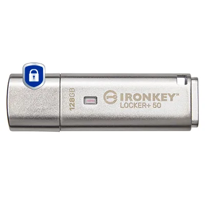 Memorie USB Kingston IronKey Locker+ 50 128GB, USB Type-A, Argintiu