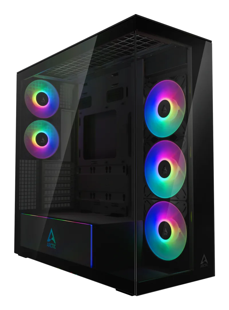 CARCASA Arctic "Xtender Mirror BK", mid tower, max 8xfan, 3xP14 ProR ARGB si 2xP12Pro ARGB instalate, PSU shroud 24 LED ARGB, USB-C x 1, USB 3.2 x 2, audio+mic, 7 sloturi expans, negru, "ACPCC00018A" (timbru verde 0.4lei)