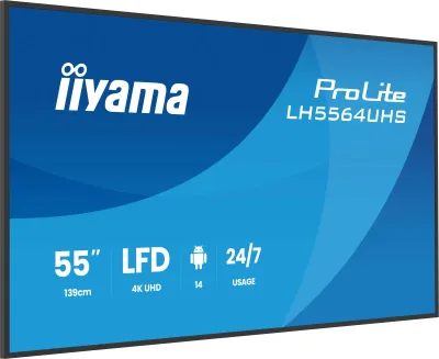 IIYAMA LFD LH5564UHS-B1AG 4K VA 55" 500cd 5000:1 6.5ms Android 14 OS, iiSignage, iiControl, iiShare, EShare, FailOver, TeamViewer, PDF & Media Player, iiBrowser, File manager "LH5564UHS-B1AG" (timbru verde 7 lei)