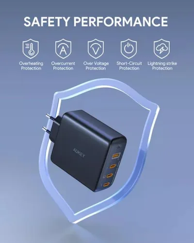 Alimentator retea Aukey, PA-B7S BK, 100W, fast charge, 3 x USB-C, 1 x USB-A, negru, "LLTSEUN1040956" (timbru verde 0.18 lei) - 689323785575