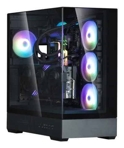 CARCASA Zalman "P40 Prism Plus", middle tower, gaming, fara sursa, suporta 9xfan, 4xfan inclus, PSU shroud, afisaj electronic, USB Type-C x 1, USB 3.1 gen1 x 2, audio+mic, 7 sloturi expansiune, negru, "P40 Prism Plus Black" (timbru verde 0.32lei)