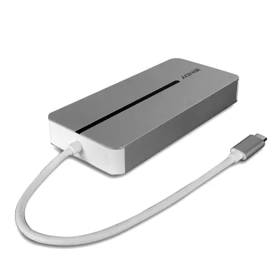 Hub USB LINDY DST-Mx Duo, USB-C, 10 porturi, HDMI, RJ-45, Argintiu