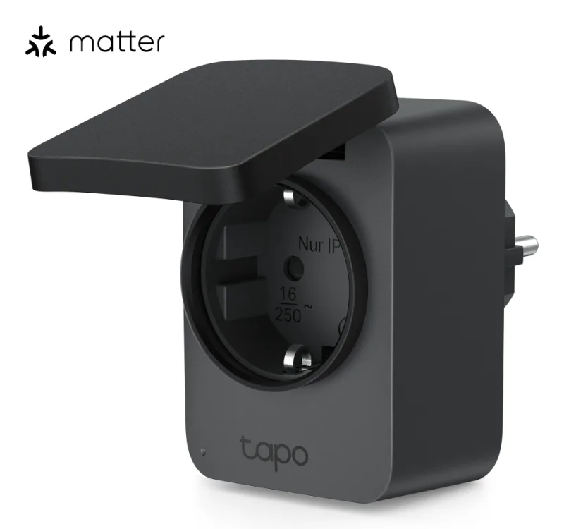 PRIZA inteligenta TP-LINK exterior, design compact, certificare Matter, Schuko x 1, cu monitorizarea energiei, conectare prin Schuko (T), 16 A, programare prin smartph, BT, WiFi, negru "Tapo P410M" (timbru verde 0.18 lei)